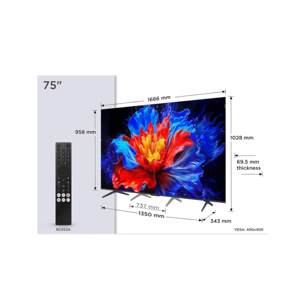 ⁦TCL 4K QLED تليفزيون 75بوصة سمارت جوجل-75P8K⁩ - الصورة ⁦2⁩