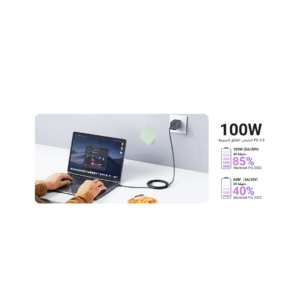 كيبل دبل تايب سي جلد بقوة 100واط من يوجرين - مترين - اسود-Z.22327.12831860000002384841