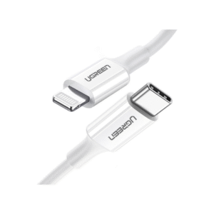 سلك شاحن يوجرين من ايفون إلى USB-C مطلي بالنيكل بطول 1.5 م وبقوة 60 واط - أبيض