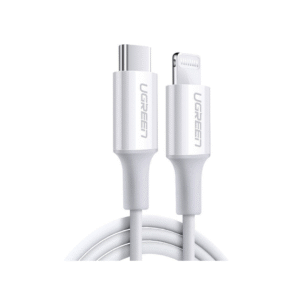 سلك شاحن يوجرين من ايفون إلى USB-C مطلي بالنيكل بطول 1.5 م وبقوة 60 واط - أبيض