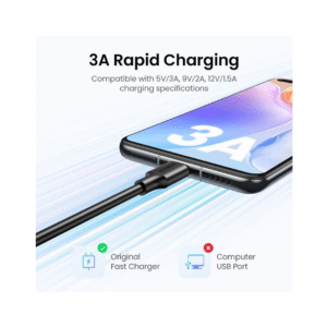 كيبل يوجرين USB-A to USB-C بطول 3 متر نايلون - أسود