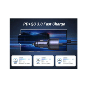 شاحن سيارة يوجرين بمنفذين USB-C وبمنفذ USB بقوة 130 واط
