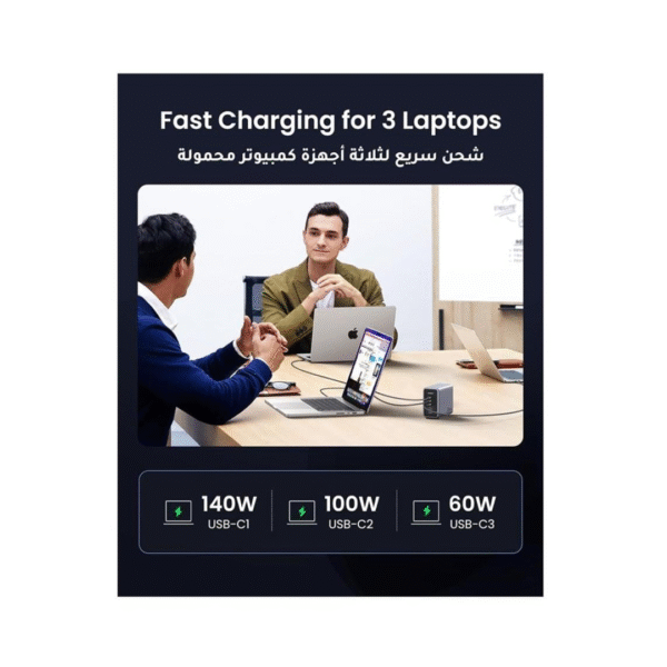 ⁦يوجرين - منصة شحن مكتبية نيكسود GaN بـ4 منافذ USB-C ومنفذ USB بقوة 300 واط - رمادي⁩ - الصورة ⁦4⁩