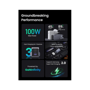 شاحن جداري بمنفذين PD وبمنفذ USB بقوة 100 واط - رمادي - UGREEN