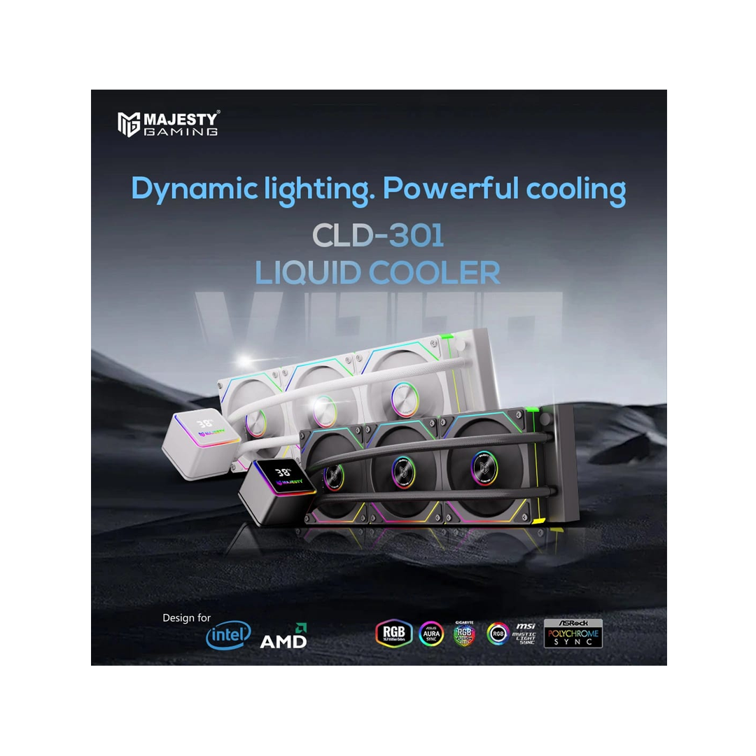 مبرد مائي ماجيستي 360mm ARGB CPU Cooler – شاشة ديجيتال 2.8 بوصة لعرض الحرارة، ثلاث مراوح 120mm، متوافق مع Intel وAMD،لون ابيض