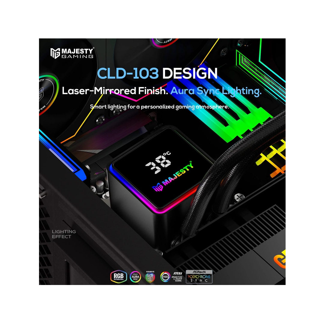 مبرد مائي ماجيستي 360mm ARGB CPU Cooler – شاشة ديجيتال 2.8 بوصة لعرض الحرارة، ثلاث مراوح 120mm، متوافق مع Intel وAMD،لون ابيض