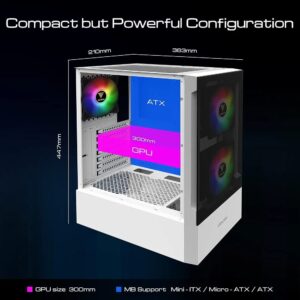 صندوق كمبيوتر GAMDIAS TALOS E3 WH MID TOWER ATX مع 3مراوح لوح زجاجي جانبي لون ابيض