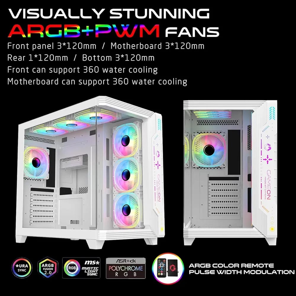 صندوق كمبيوتر GAMEON Pulse Midnight Series ARGB Mid Tower لون ابيض - Z.1768665598974658