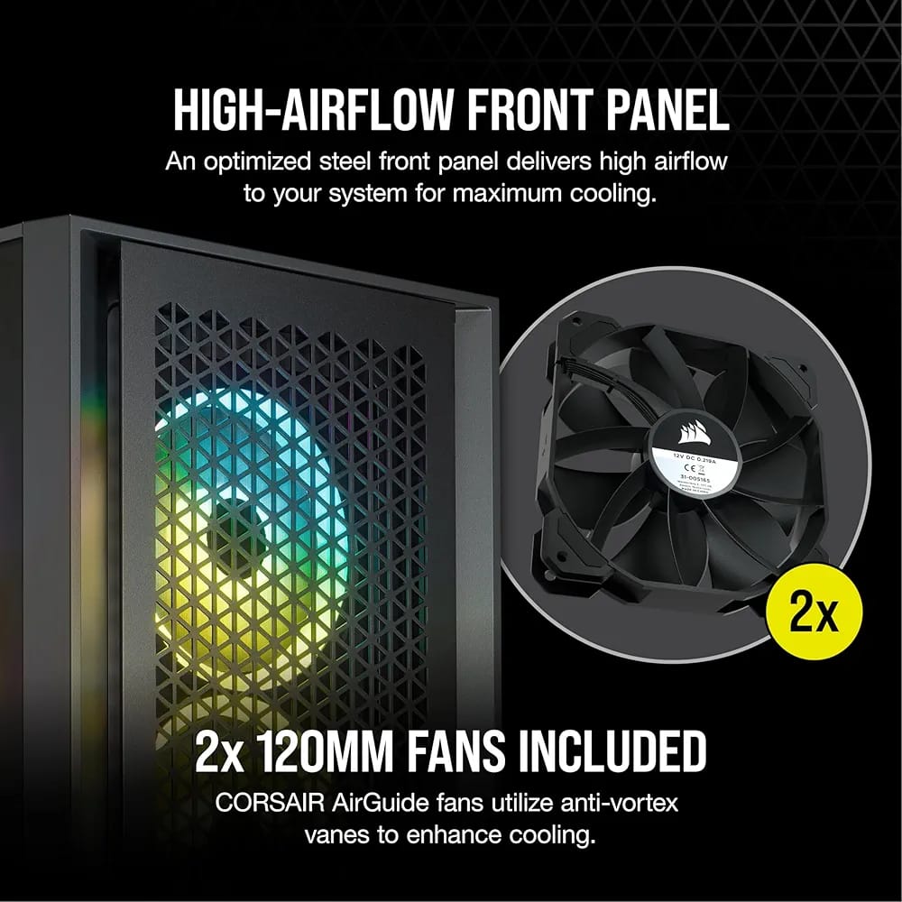 صندوق الكمبيوتر Corsair 4000D Airflow Tempered Glass Mid-Tower ATX باللون الأسود Z.17671893477243943