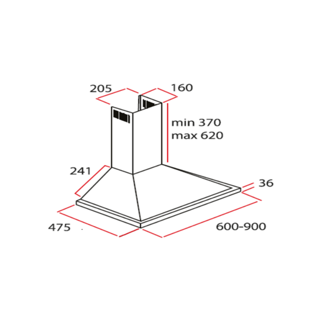 سي تك شفاط هرمي مدمج 90 سم ستيل أسود