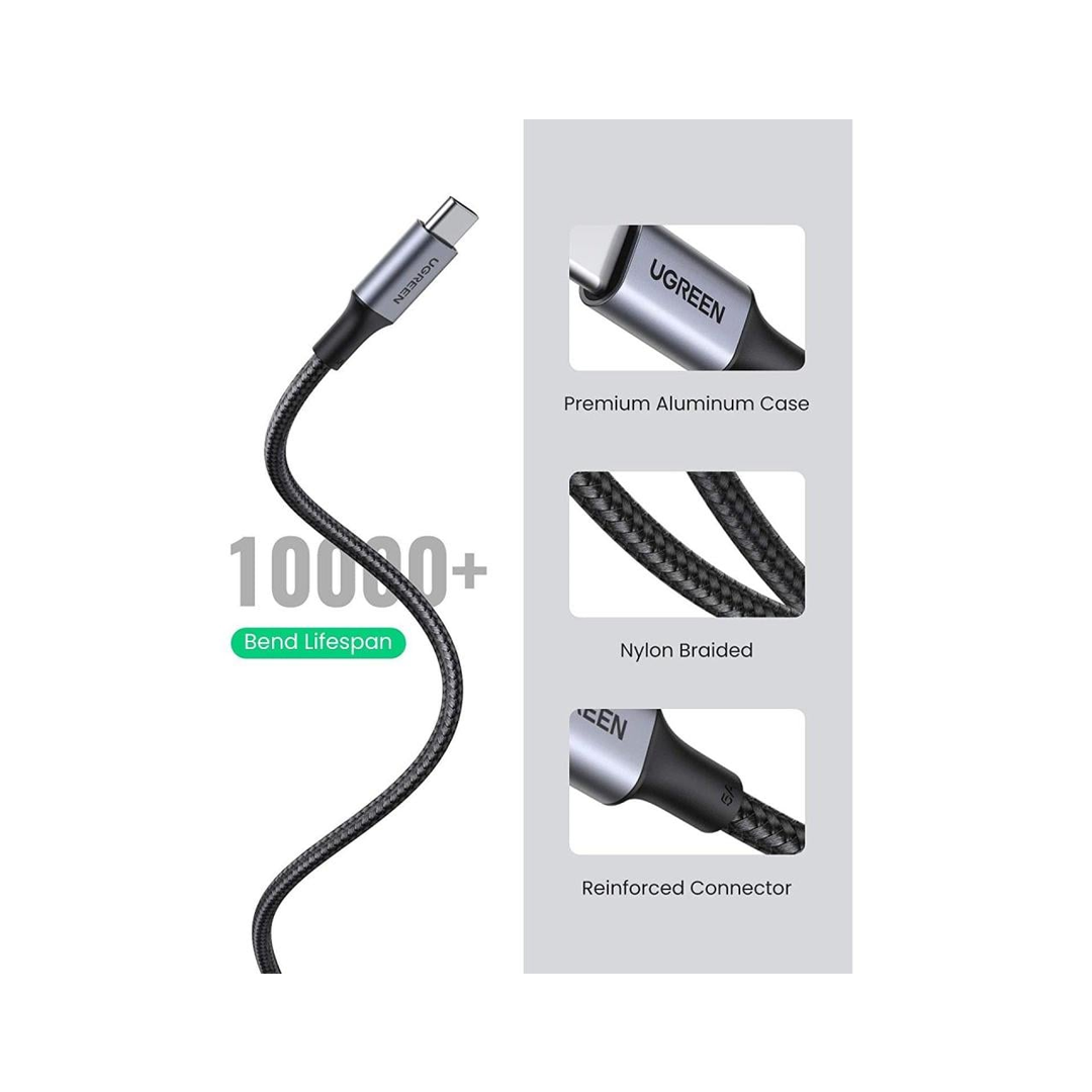 كيبل شحن قماشي دبل تايب سي 100 واط بطول 2 متر - أسود - UGREEN-Z.22327.17451565680042565