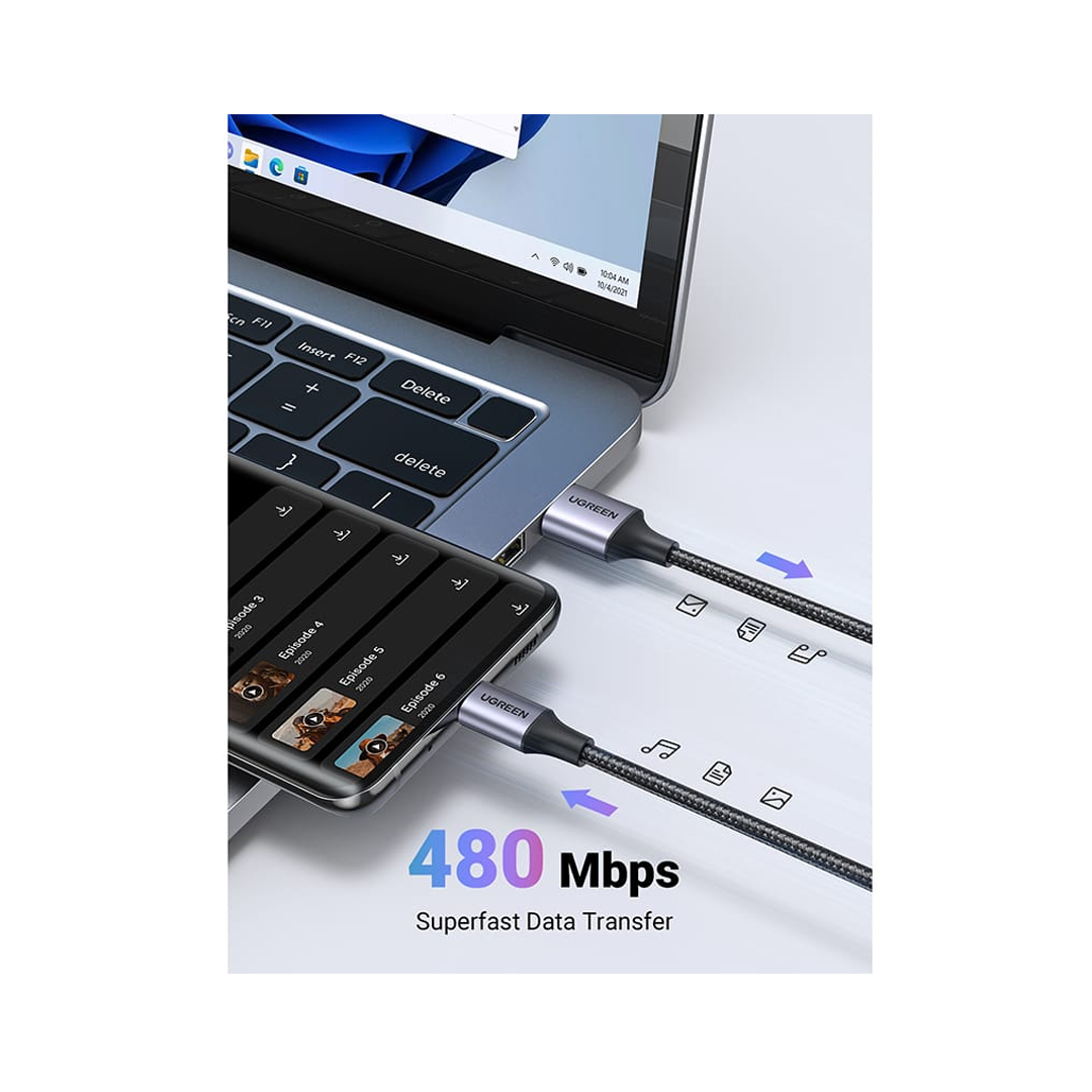 كيبل شحن قماشي تايب سي من يوجرين - مترين - ابيض-Z.22327.27694600000023842845