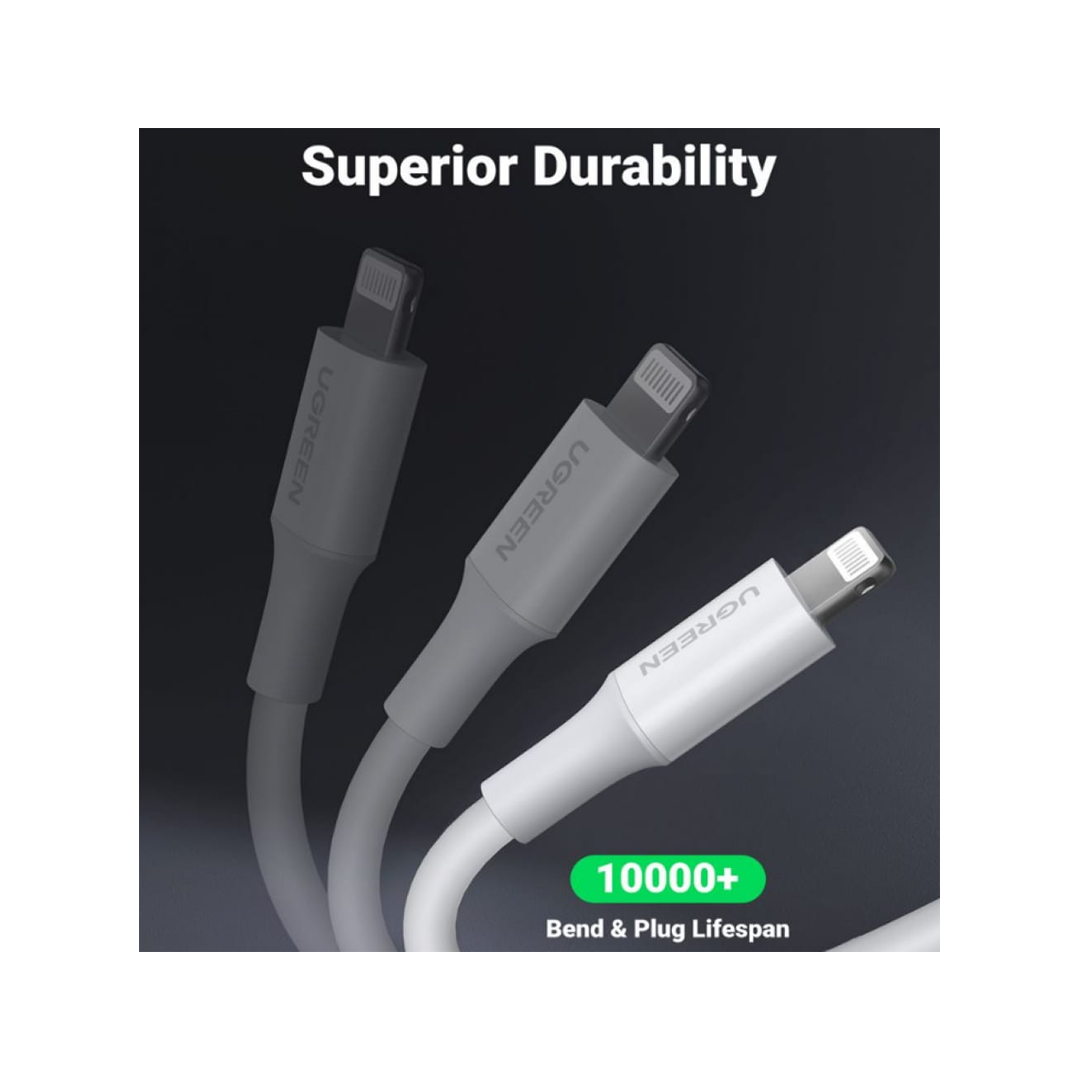 سلك شاحن معتمد من ابل يوجرين USB إلى آيفون بطول 2 م - أبيض-Z.22327.17451607101472394