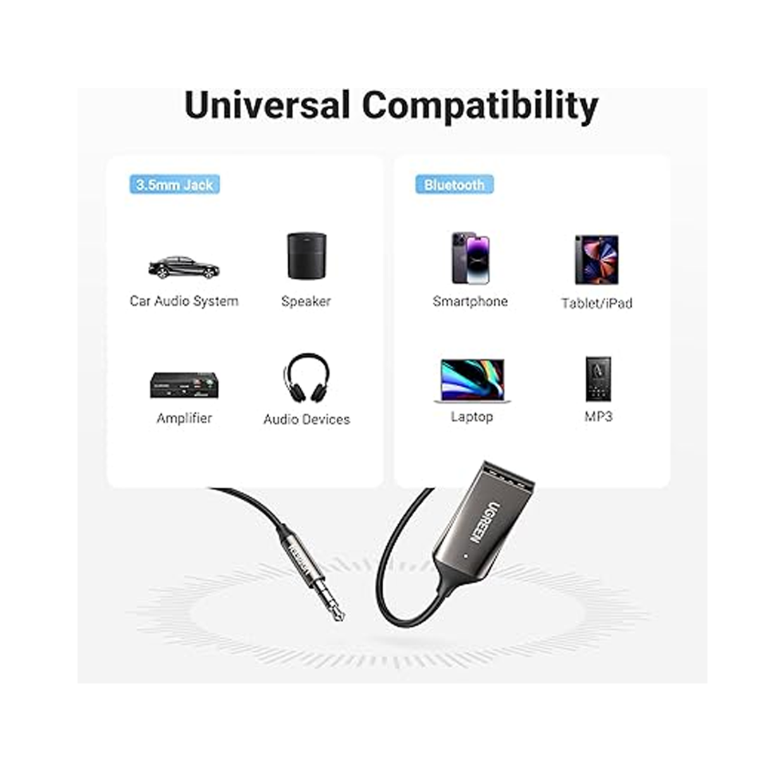 جهاز استقبال بلوتوث للسيارة بمدخل AUX من يوجرين - اسود