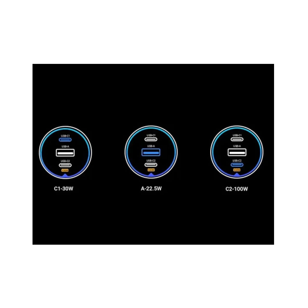 شاحن سيارة يوجرين بمنفذين USB-C وبمنفذ USB بقوة 130 واط