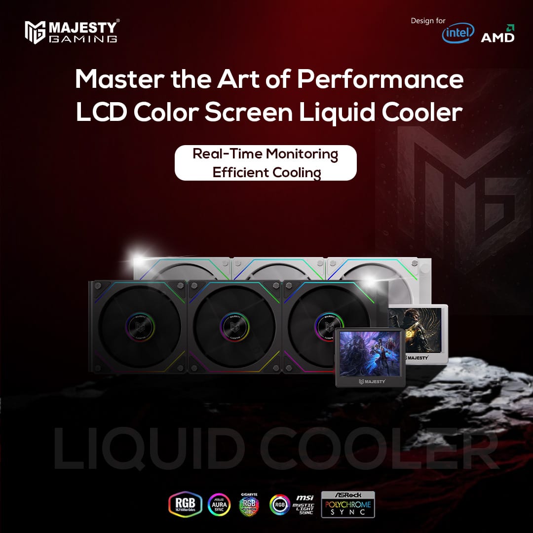 مبرد مائي ماجيستي 360mm ARGB CPU Cooler – شاشة ديجيتال 2.8 بوصة لعرض الحرارة، ثلاث مراوح 120mm، متوافق مع Intel وAMD، لون أسود