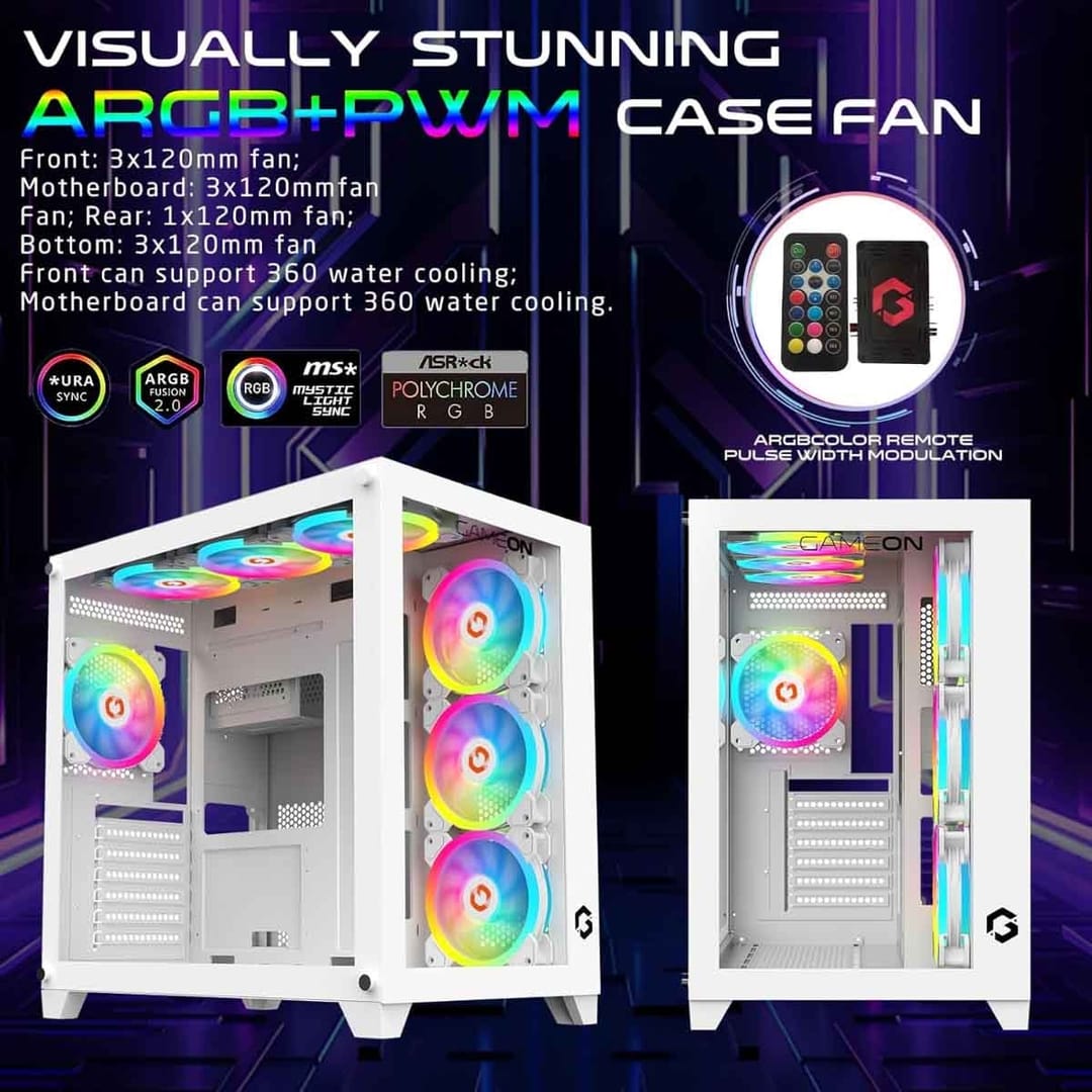 صندوق كمبيوتر GAMEON EMPEROR ARTIC MID TOWER GAMING CASE -لون ابيض - Z.17686592765132797