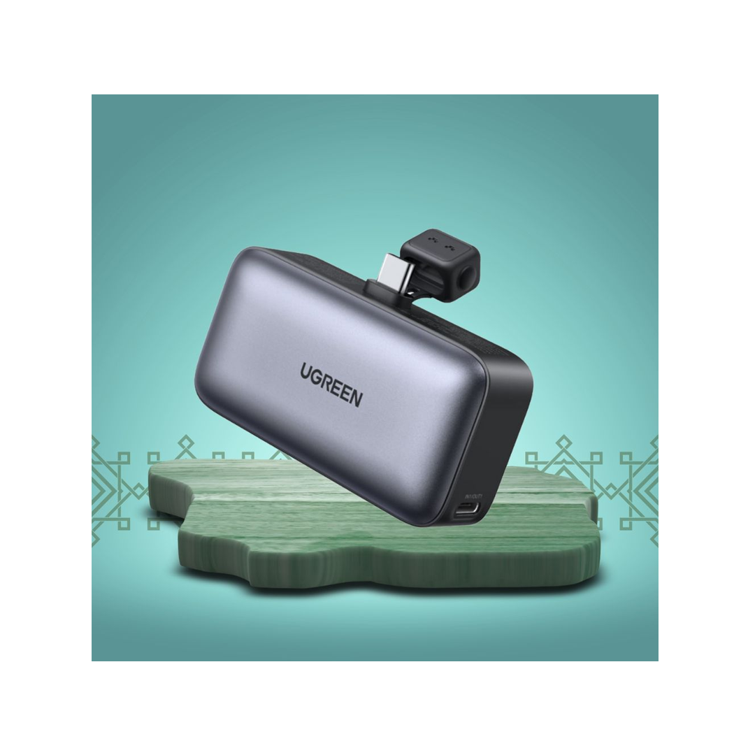 شاحن متنقل يوجرين بـUSB-C مدمج ومنفذ USB-C بسعة 5000 مللي أمبير- رمادي-Z.17565375114401858