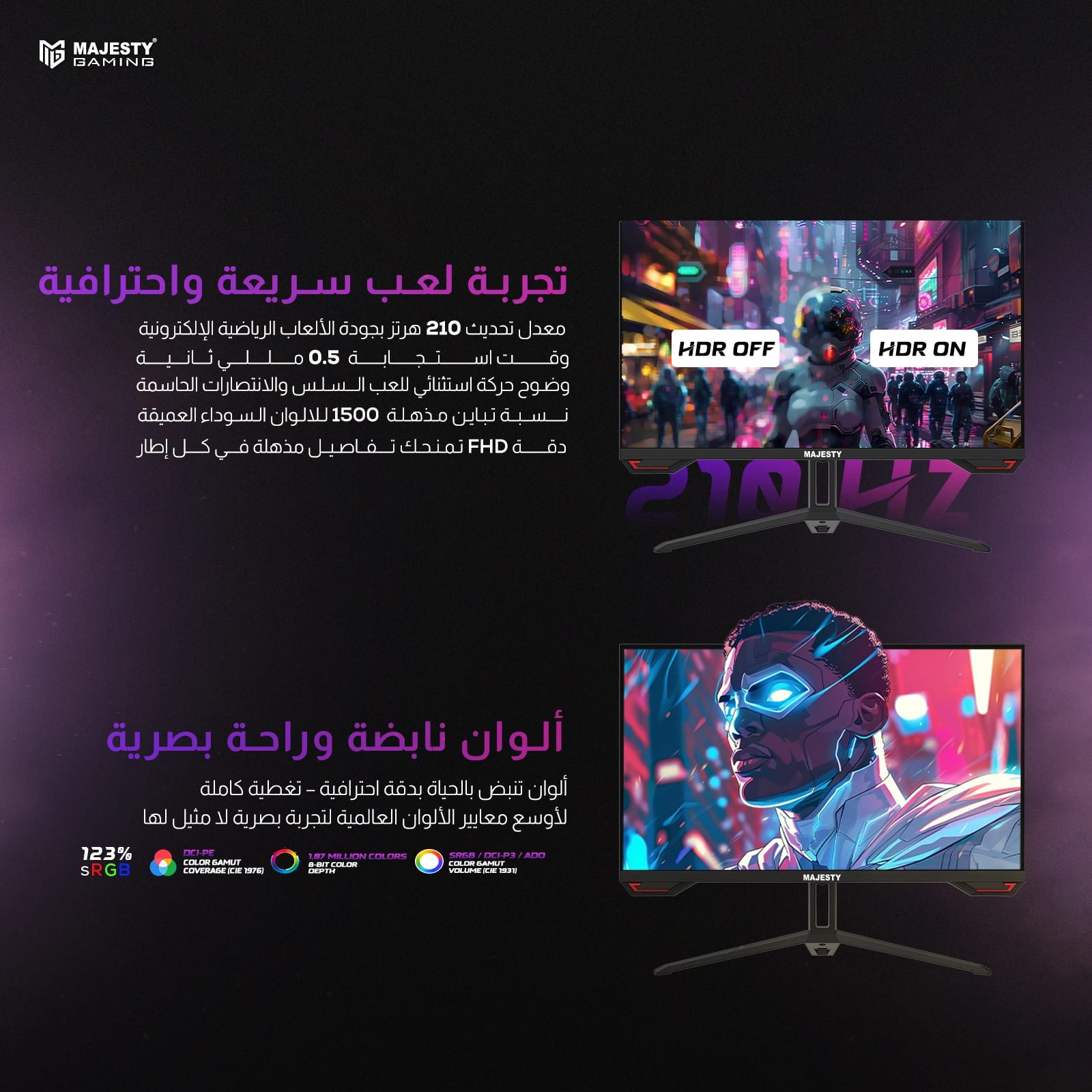 شاشة العاب ماجيستي 24.5 بوصة – FHD، 210Hz، 0.5ms، IPS، HDR، G-SYNC & FreeSync - و Z.17705584672522354