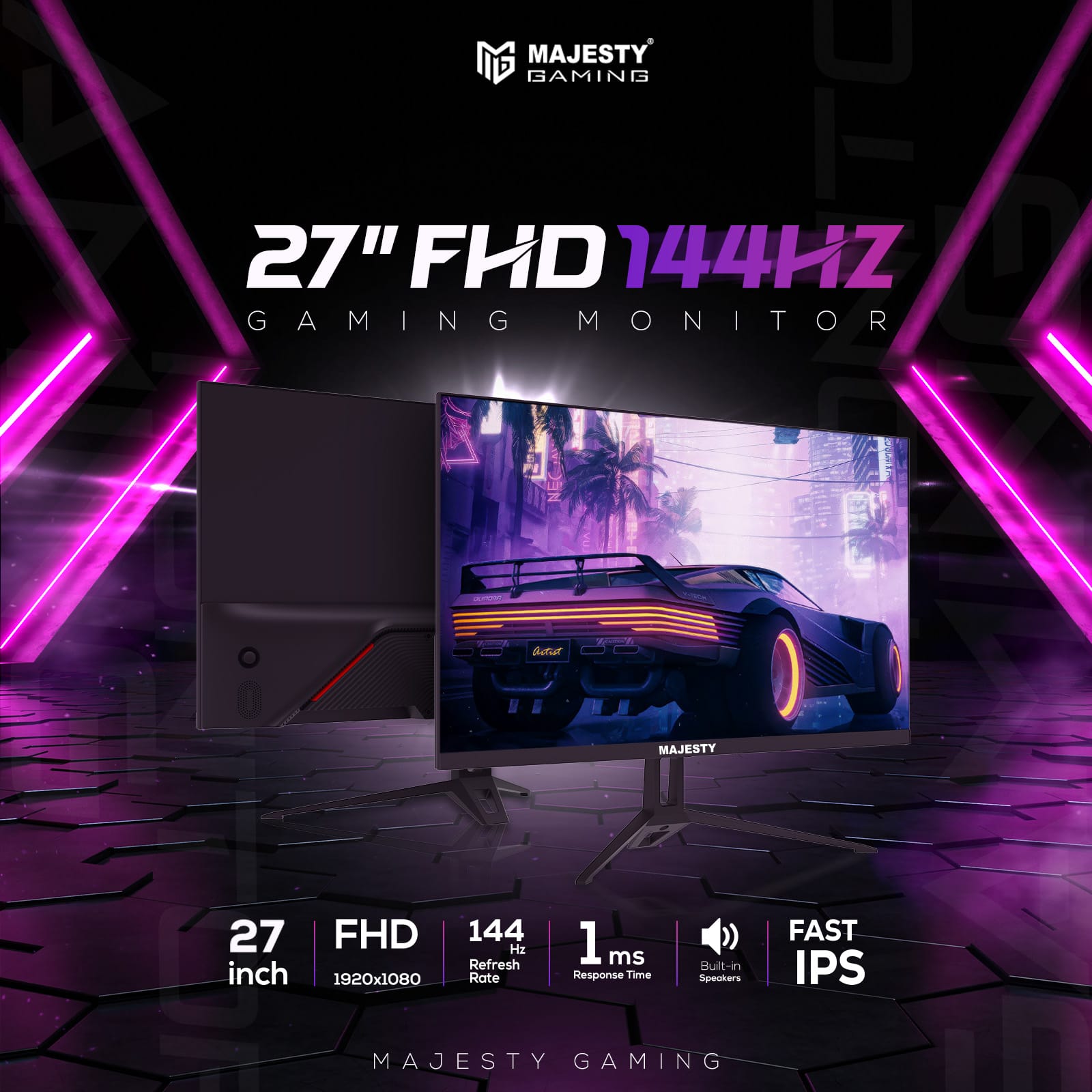 شاشة ألعاب ماجيستي 27 بوصة – FHD 1920×1080، 144Hz، 1ms، IPS، HDR، G-SYNC & FreeSync - و Z.17705590658637106