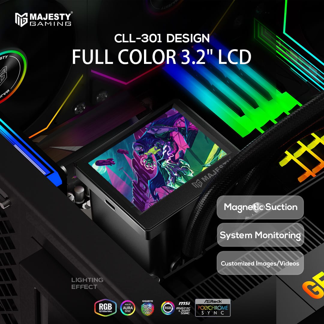 مبرد مائي ماجيستي 360mm ARGB CPU Cooler – شاشة ديجيتال 2.8 بوصة لعرض الحرارة، ثلاث مراوح 120mm، متوافق مع Intel وAMD، لون أسود