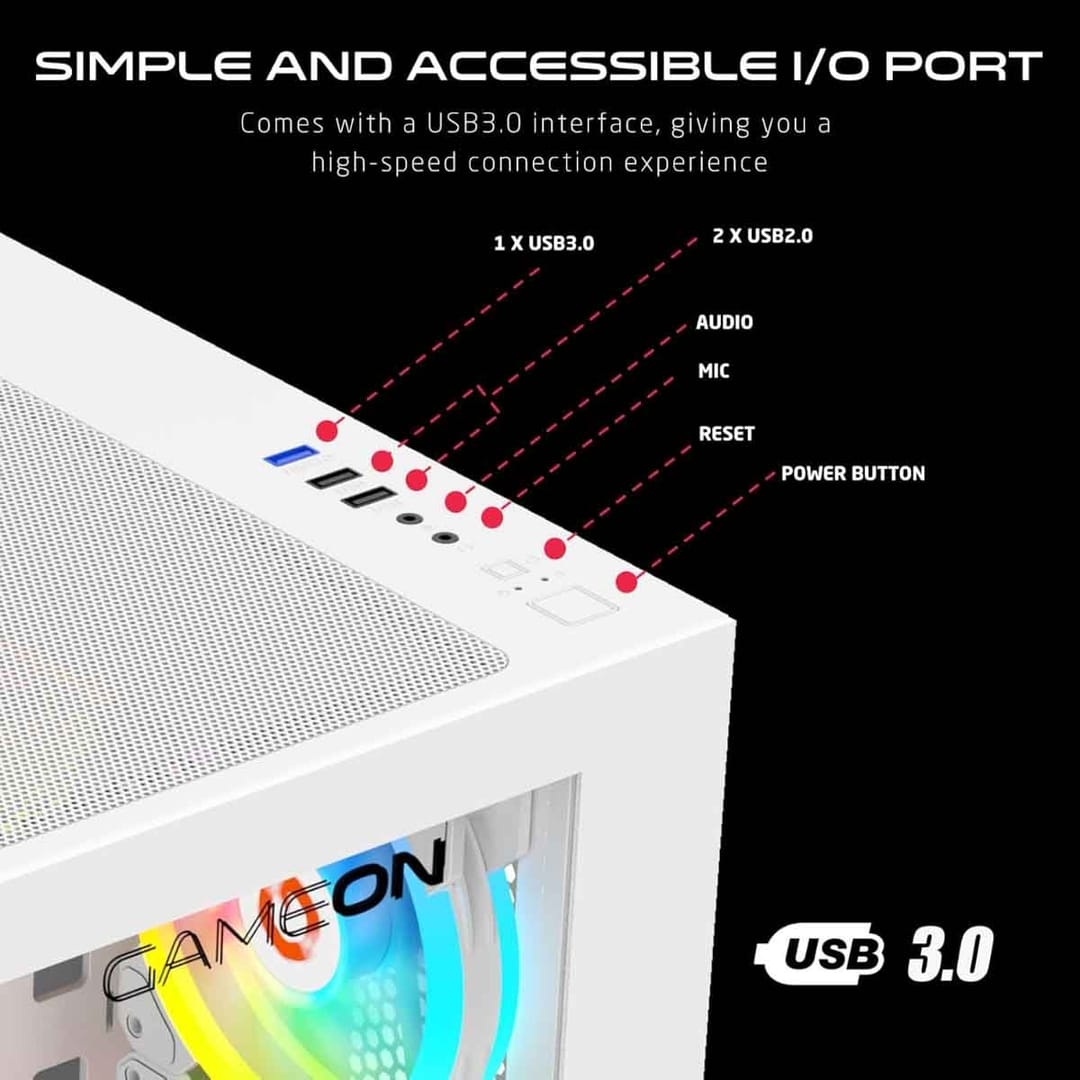 صندوق كمبيوتر GAMEON EMPEROR ARTIC MID TOWER GAMING CASE -لون ابيض - Z.17686592765132797