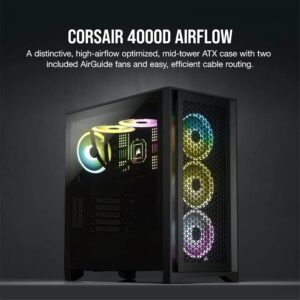 صندوق الكمبيوتر Corsair 4000D Airflow Tempered Glass Mid-Tower ATX باللون الأسود Z.17671893477243943