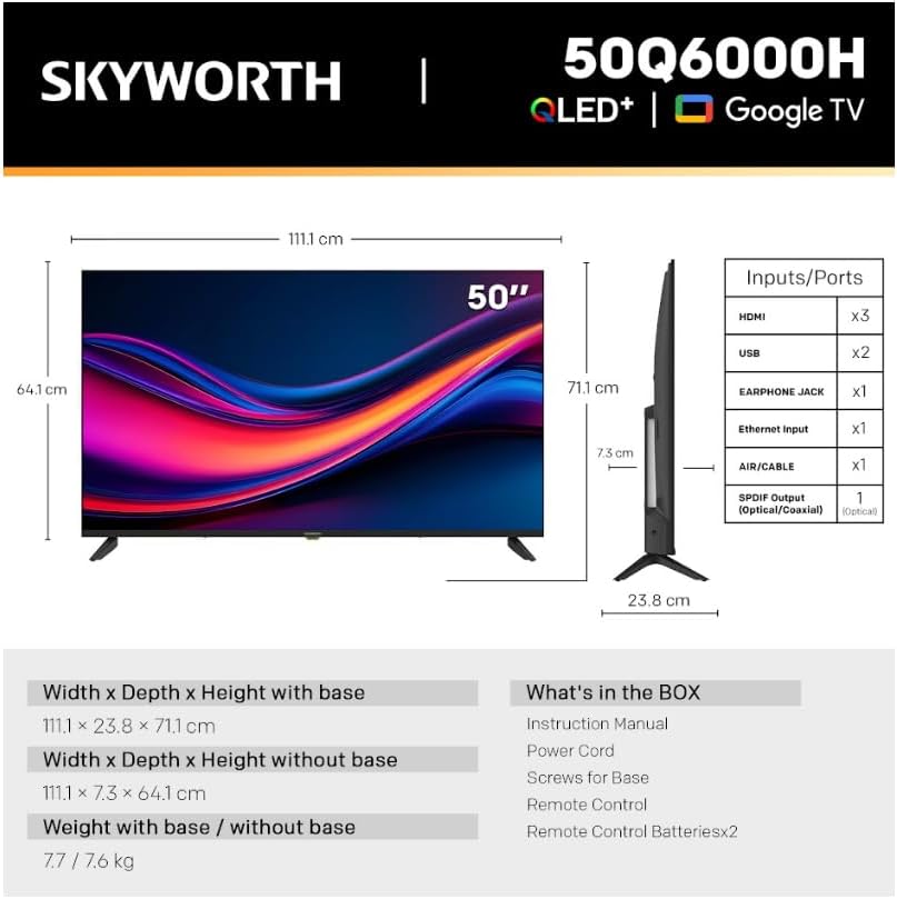 50Q6000H تلفزيون سكاي ورث 50 بوصة ذكي مشغل جوجل - الصورة 3