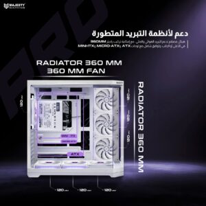 صندوق كمبيوتر ماجيستي ميد مافيرا برو Mid Tower | تبريد 7 مراوح ARGB | دعم لوحات ATX | منفذ Type-C و USB 3.0 | أبيض -Z.17778790743505511