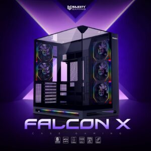 صندوق ألعاب ماجيستي فالكون اكس Mid Tower تبريد 8 مراوح ARGB دعم لوحات ATXمنفذ Type-C و USB 3.0 تصميم هاي إند | أسود-Z.17790248415536108
