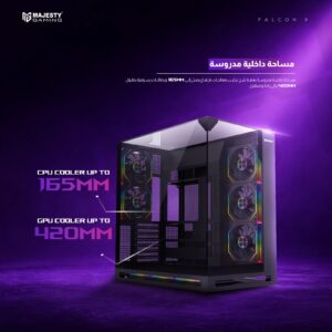 صندوق ألعاب ماجيستي فالكون اكس Mid Tower تبريد 8 مراوح ARGB دعم لوحات ATXمنفذ Type-C و USB 3.0 تصميم هاي إند | أسود-Z.17790248415536108