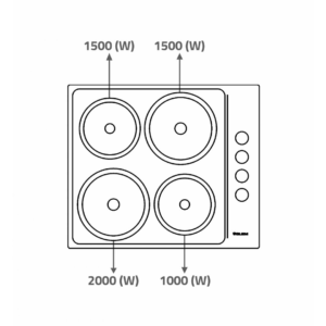 سطح جليم بلت-إن، 58.5سم، 4عيون حجر، تحكم جانبي P6LE0i | Glem Built-In Electric Hob, 58.5 cm, 4 Solid Hotplates, Side Control.