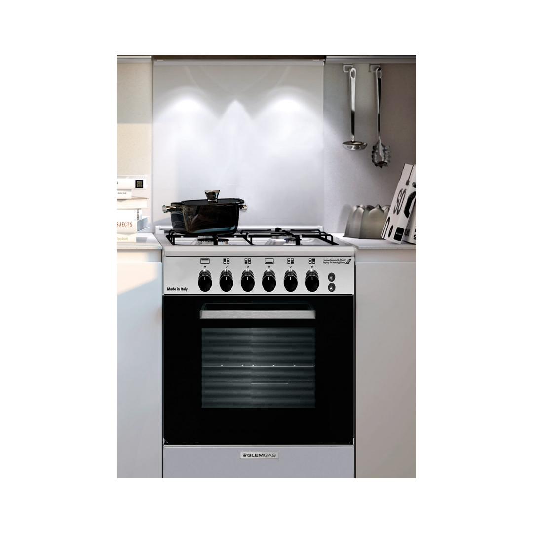فرن جليم غاز 50*53، 4 شعلات، أمان تام ـ أستيل AL554GIFS | Glem Gas Cooker, 50 × 53 cm, 4 Burners, Full Safety, Stainless Steel. - الصورة 4