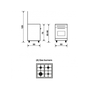 فرن جليم غاز 50*53، 4 شعلات، أمان تام ـ أستيل AL554GIFS |  Glem Gas Cooker, 50 × 53 cm, 4 Burners, Full Safety, Stainless Steel.