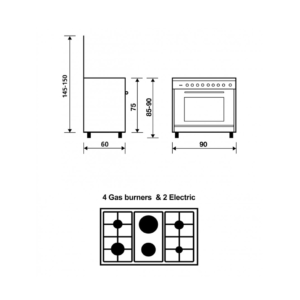 فرن جليم غاز (غاز+كهرباء) 60*90 استيل امان كامل SE966GIFSMF | Glem Gas Cooker (Gas + Electric) 90 × 60 cm, Stainless Steel, Full Safety