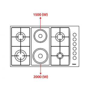 سطح جليم بلت-إن، 86سم، 4عيون غاز&2عين كهرباء P9LVCi | Glem Built-in Hob, 86 cm, 4 Gas Burners & 2 Electric Hotplates