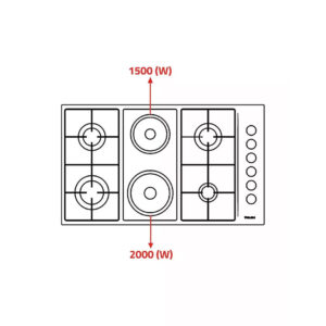 سطح جليم بلت-إن، 86سم، 4عيون غاز&2عين كهرباء P9LVCi | Glem Built-in Hob, 86 cm, 4 Gas Burners & 2 Electric Hotplates